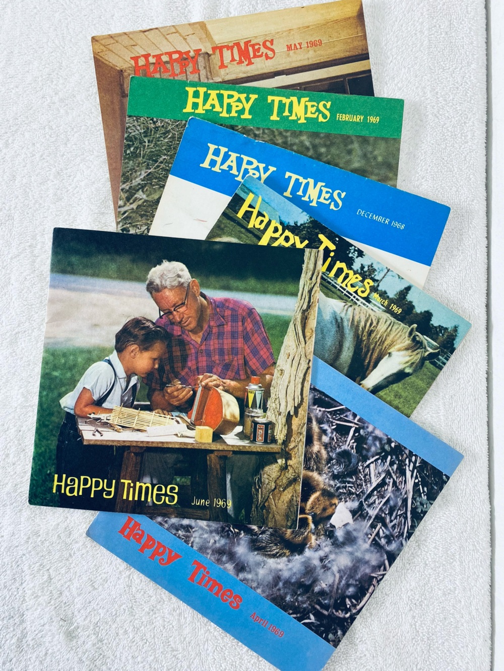 Vintage 1968 1969 Happy Times Magazine Lot of 6 Kids Junk Journal Paper Ephemera